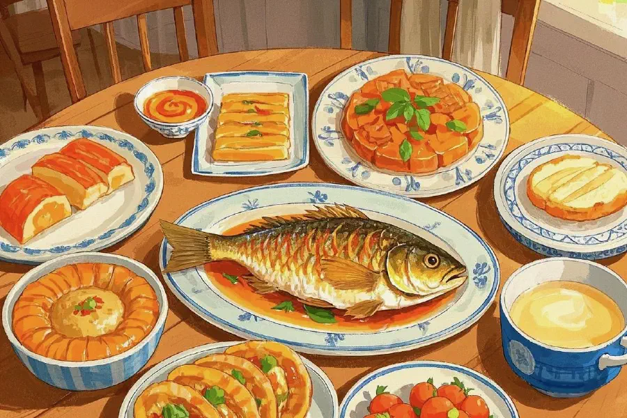 摆满各种容器的餐桌